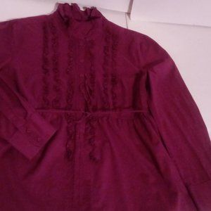 Elle ruffled wine long sleeved blouse sz XL